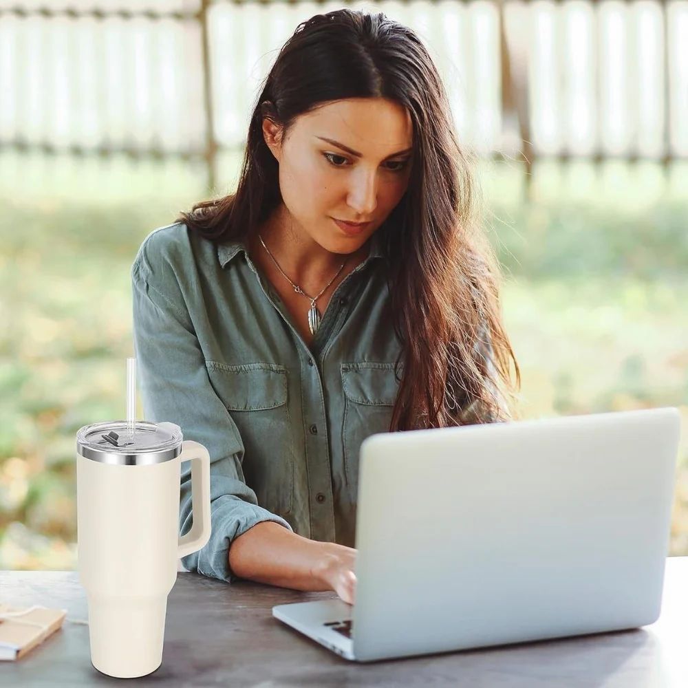 Large Stainless Steel Insulated Tumbler | 1.2L Travel Mug with Handle & Straw – Hot & Cold