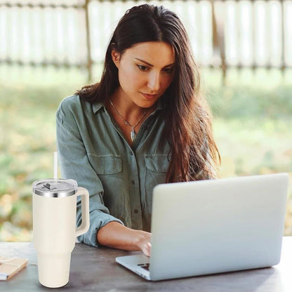 Large Stainless Steel Insulated Tumbler | 1.2L Travel Mug with Handle & Straw – Hot & Cold