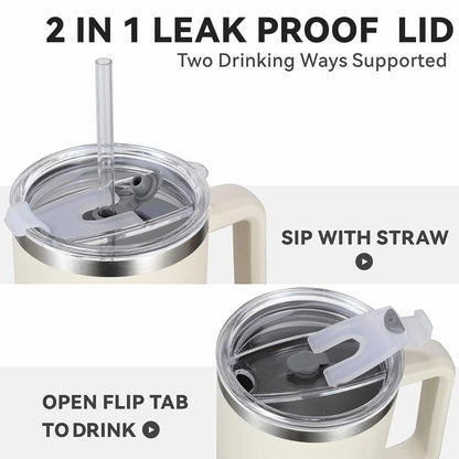 Large Stainless Steel Insulated Tumbler | 1.2L Travel Mug with Handle & Straw – Hot & Cold