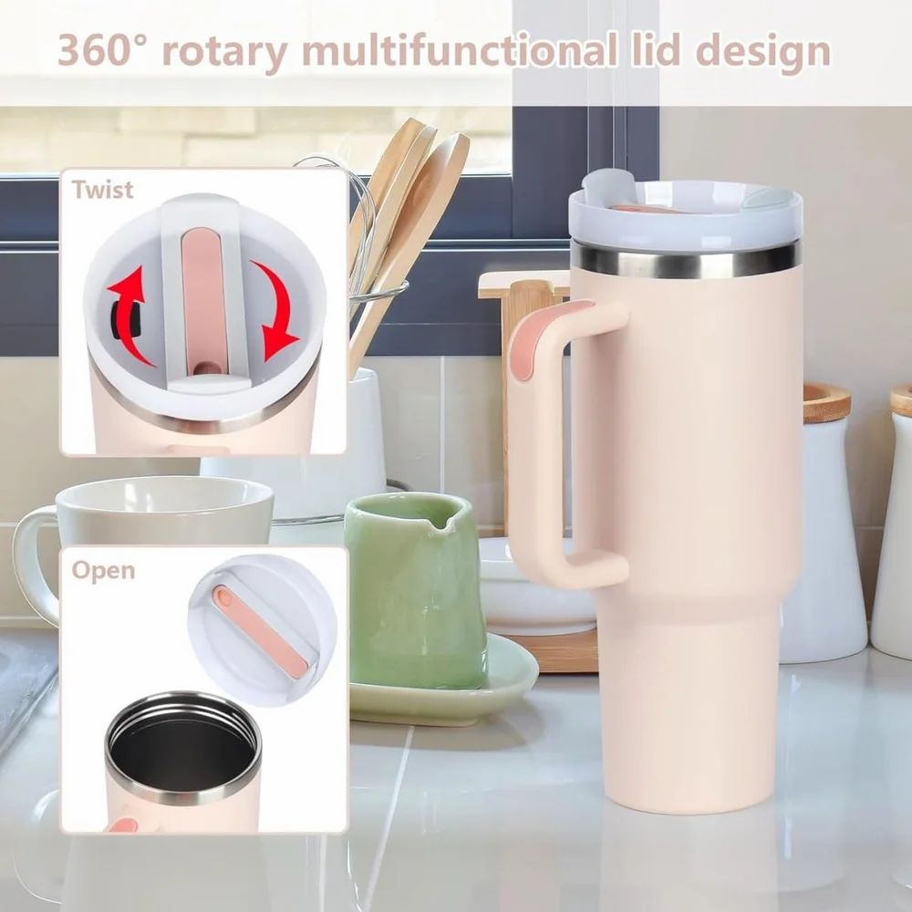 Large Stainless Steel Insulated Tumbler | 1.2L Travel Mug with Handle & Straw – Hot & Cold