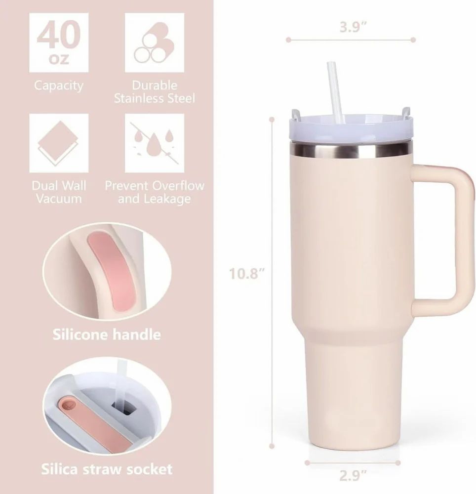 Large Stainless Steel Insulated Tumbler | 1.2L Travel Mug with Handle & Straw – Hot & Cold