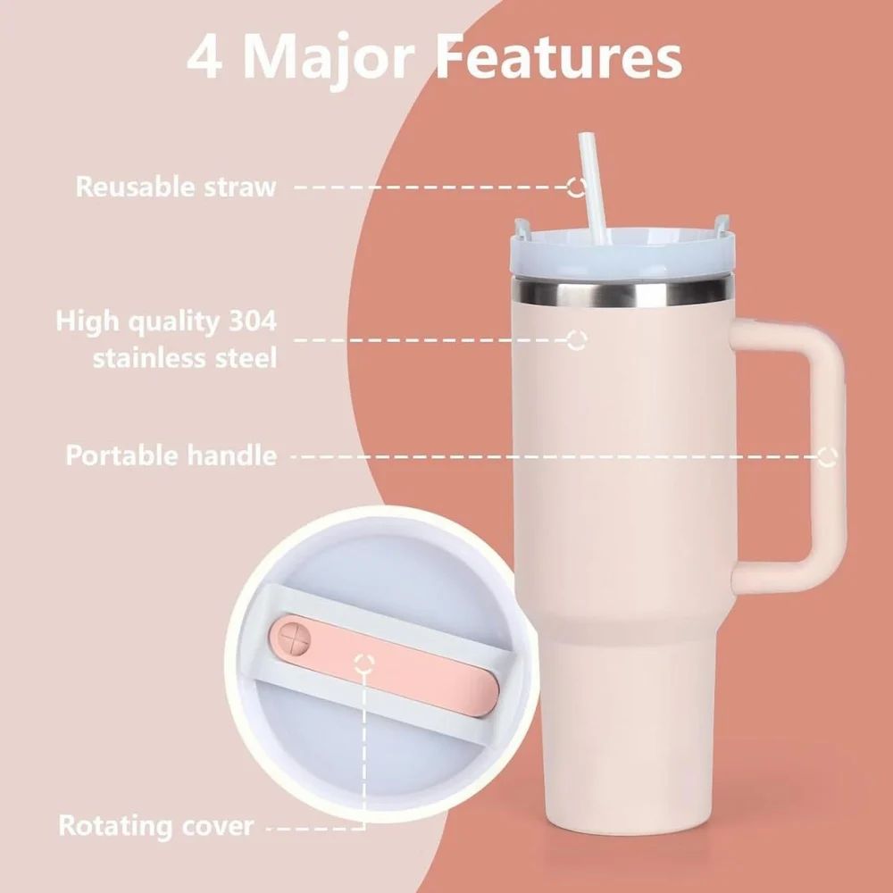 Large Stainless Steel Insulated Tumbler | 1.2L Travel Mug with Handle & Straw – Hot & Cold